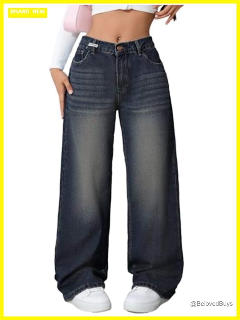 Women's Baggy Wide Leg Jeans Elastic Waist Low Mid Rise Denim Pants